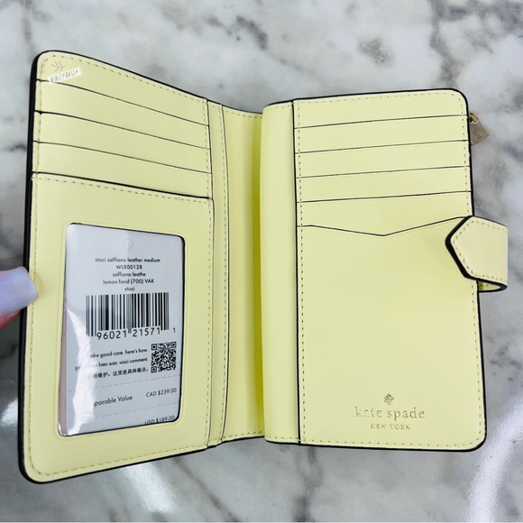 Kate Spade Staci Medium Compact Bifold Wallet In Lemon Fond - Picture 4 of 6